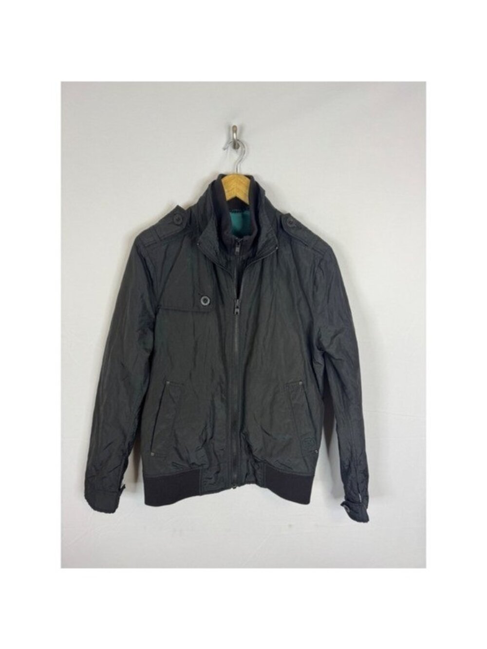 Diesel Mens Black Metallic Blend Bomber Jacket Double Collar Size M